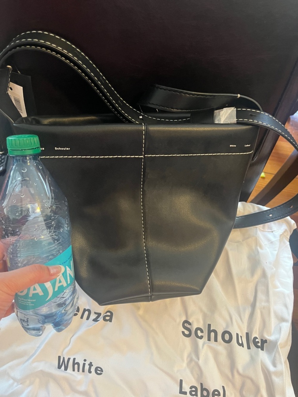 Proenza Schouler Black Leather Bucket Shoulder Bag with Contrast Stitching - Picture 4 of 14